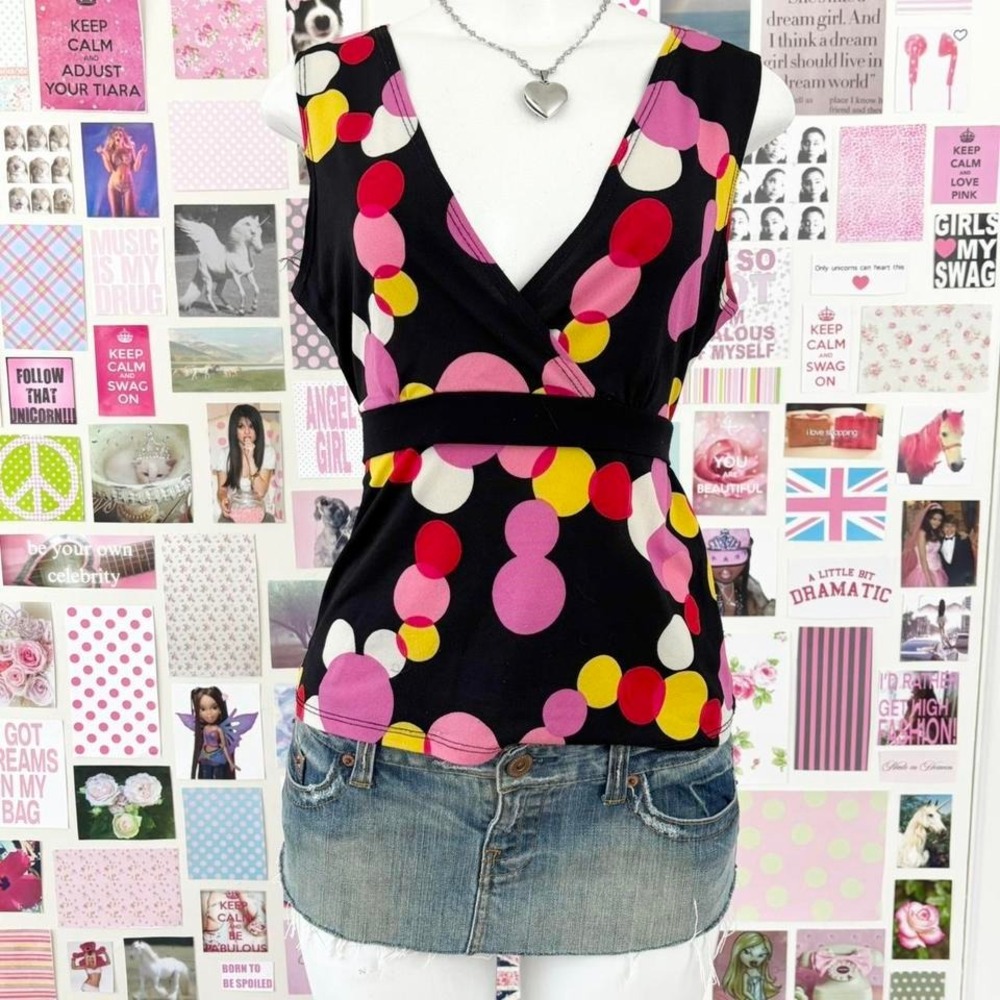suzy shier retro circle print wrap‎ top